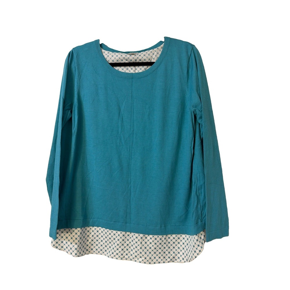 Talbots Twofer Open Back Blue Sweater Shirt Combo Size Medium Preppy Career